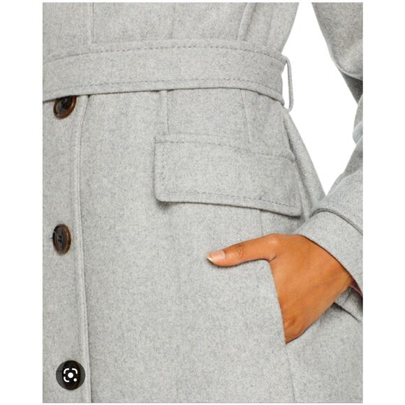 Kate Spade NWOT Gray Belted Notch Collar Coat Trench Size S Wool Blend Overcoat - Picture 3 of 12